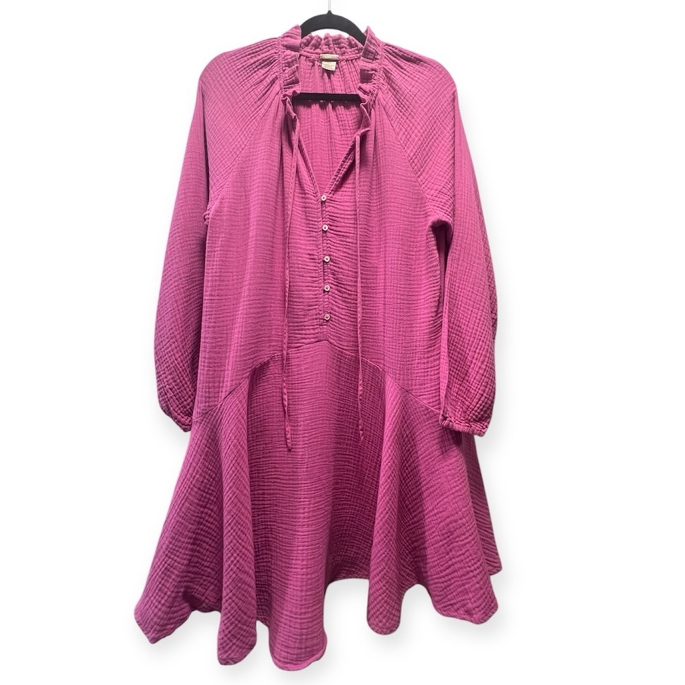 Magaschoni 100% Organic Cotton Gauze Rosebud Pink Purple Dress- Size S